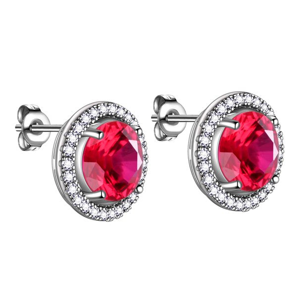 Beautlace Boucles d'oreilles à tige avec pierre de naissance plaquée argent, boucles d'oreilles rondes avec pierre de naissance, bijoux de mariée, cadeaux d'anniversaire pour filles et femmes 