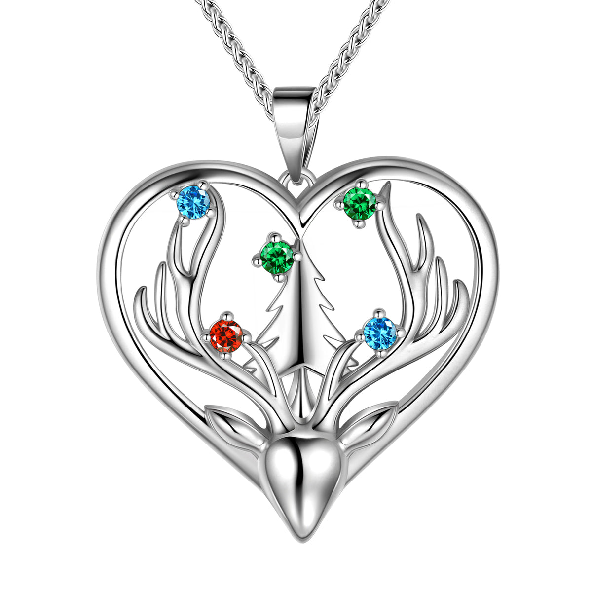 Beautlace Deer Necklace Silver Plated Heart Pendant Christmas Tree Necklace for Women Girls