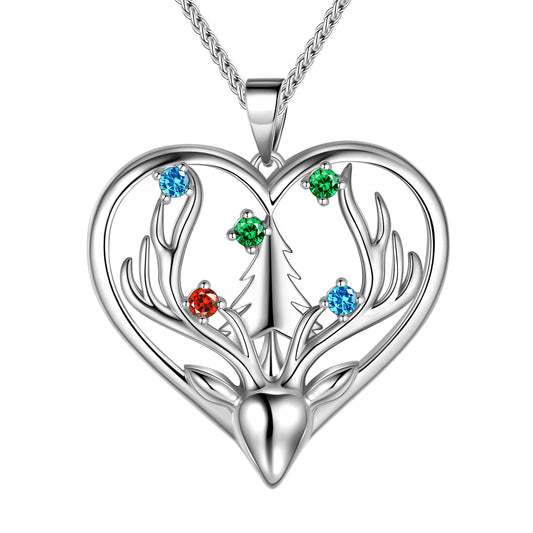 Beautlace Collier de cerf plaqué argent avec pendentif en forme de cœur et d'arbre de Noël pour femmes et filles 