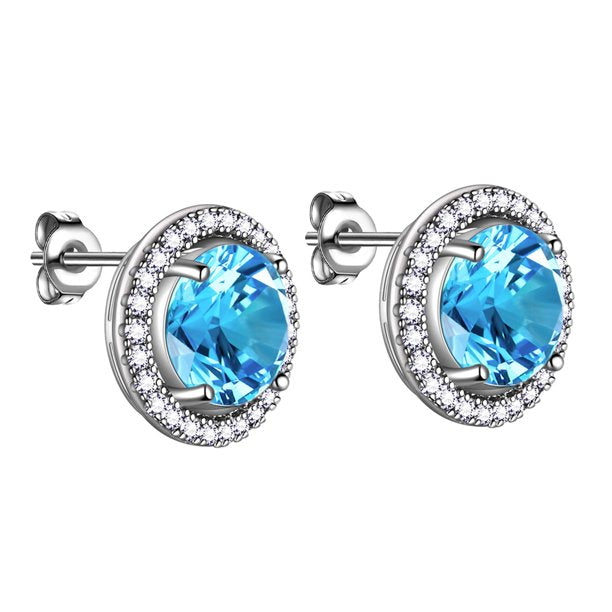 Beautlace Boucles d'oreilles à tige avec pierre de naissance plaquée argent, boucles d'oreilles rondes avec pierre de naissance, bijoux de mariée, cadeaux d'anniversaire pour filles et femmes 