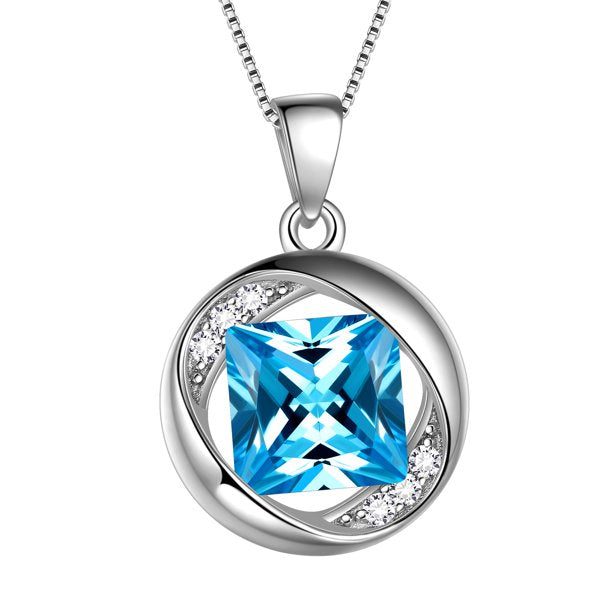 Beautlace Collier avec pierre de naissance en argent sterling 925, pendentif rond en zircone cubique, bijoux pour femmes et filles