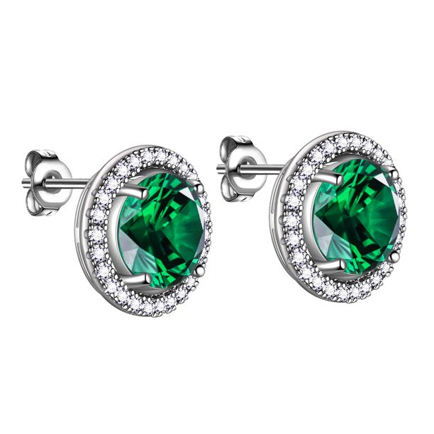 Beautlace Boucles d'oreilles à tige avec pierre de naissance plaquée argent, boucles d'oreilles rondes avec pierre de naissance, bijoux de mariée, cadeaux d'anniversaire pour filles et femmes 