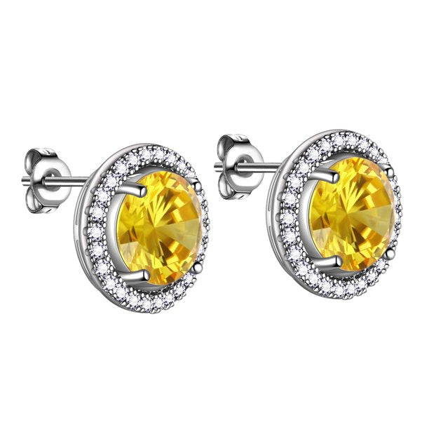 Beautlace Boucles d'oreilles à tige avec pierre de naissance plaquée argent, boucles d'oreilles rondes avec pierre de naissance, bijoux de mariée, cadeaux d'anniversaire pour filles et femmes 