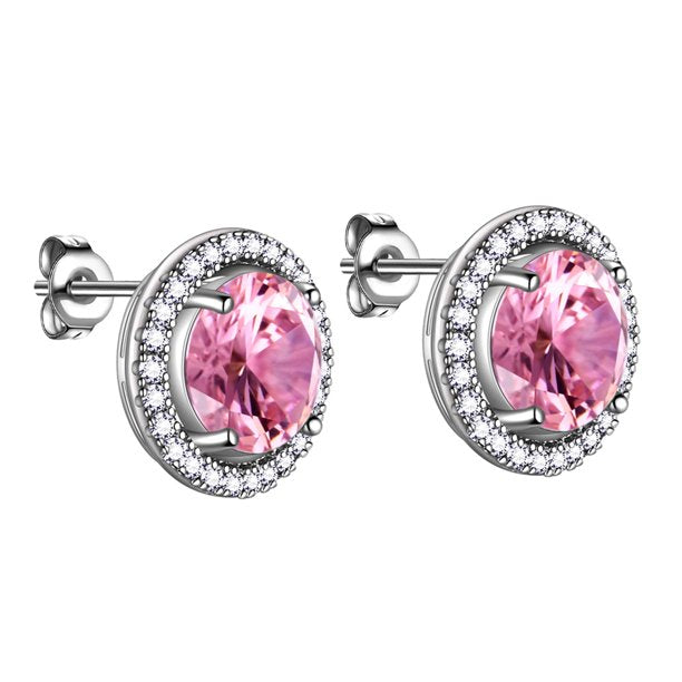 Beautlace Boucles d'oreilles à tige avec pierre de naissance plaquée argent, boucles d'oreilles rondes avec pierre de naissance, bijoux de mariée, cadeaux d'anniversaire pour filles et femmes 