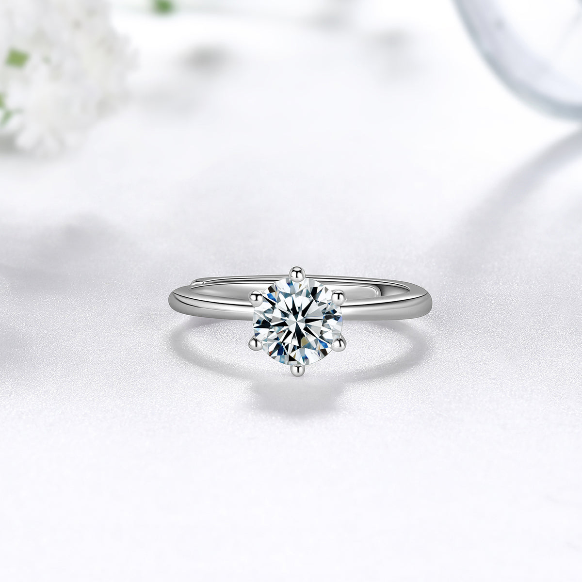 Beautlace Bague de fiançailles solitaire classique en moissanite 1 carat pour femme, alliance en argent sterling 925 avec plaqué or 18 carats, bague réglable à 6 griffes en diamant rond 