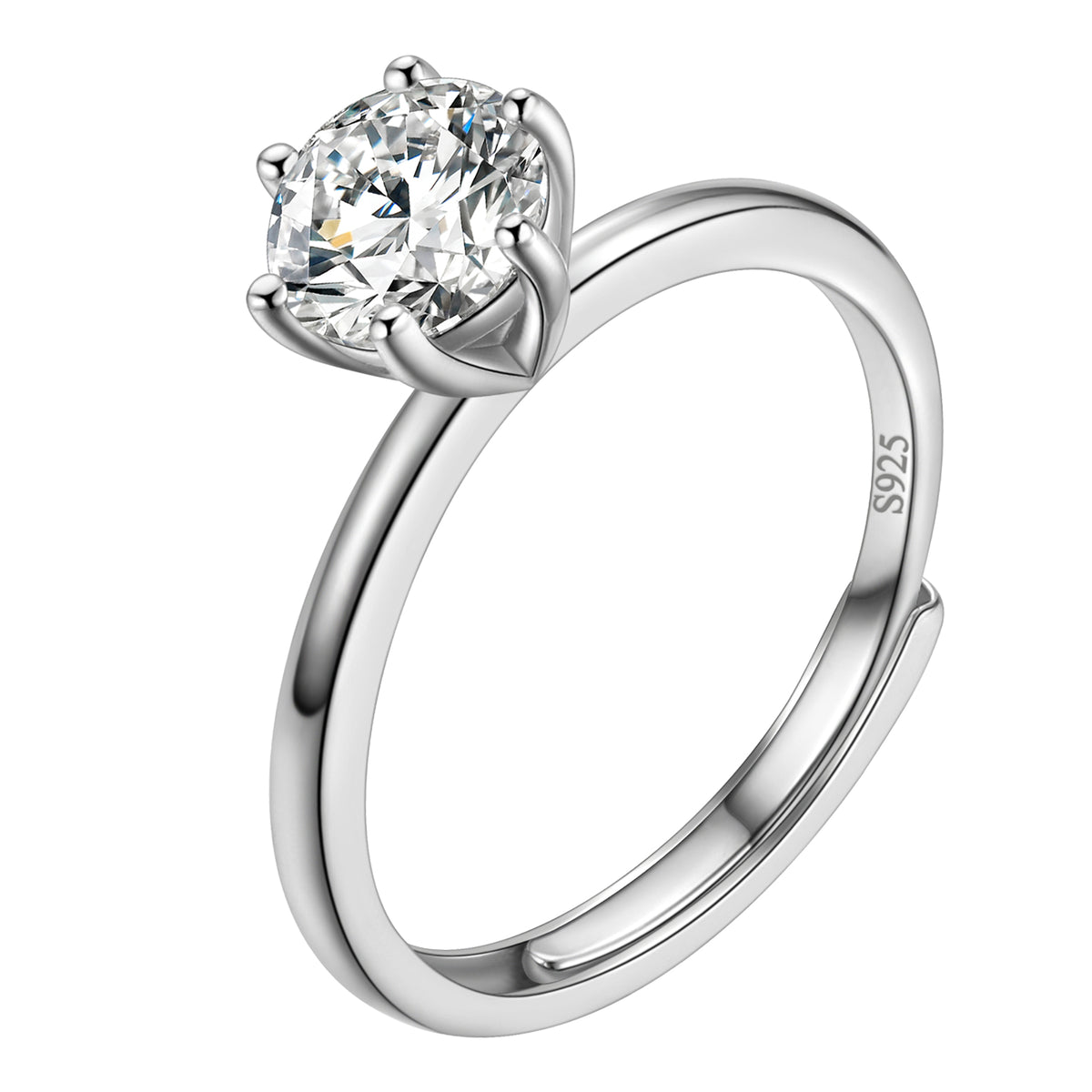 Beautlace Bague de fiançailles solitaire classique en moissanite 1 carat pour femme, alliance en argent sterling 925 avec plaqué or 18 carats, bague réglable à 6 griffes en diamant rond 