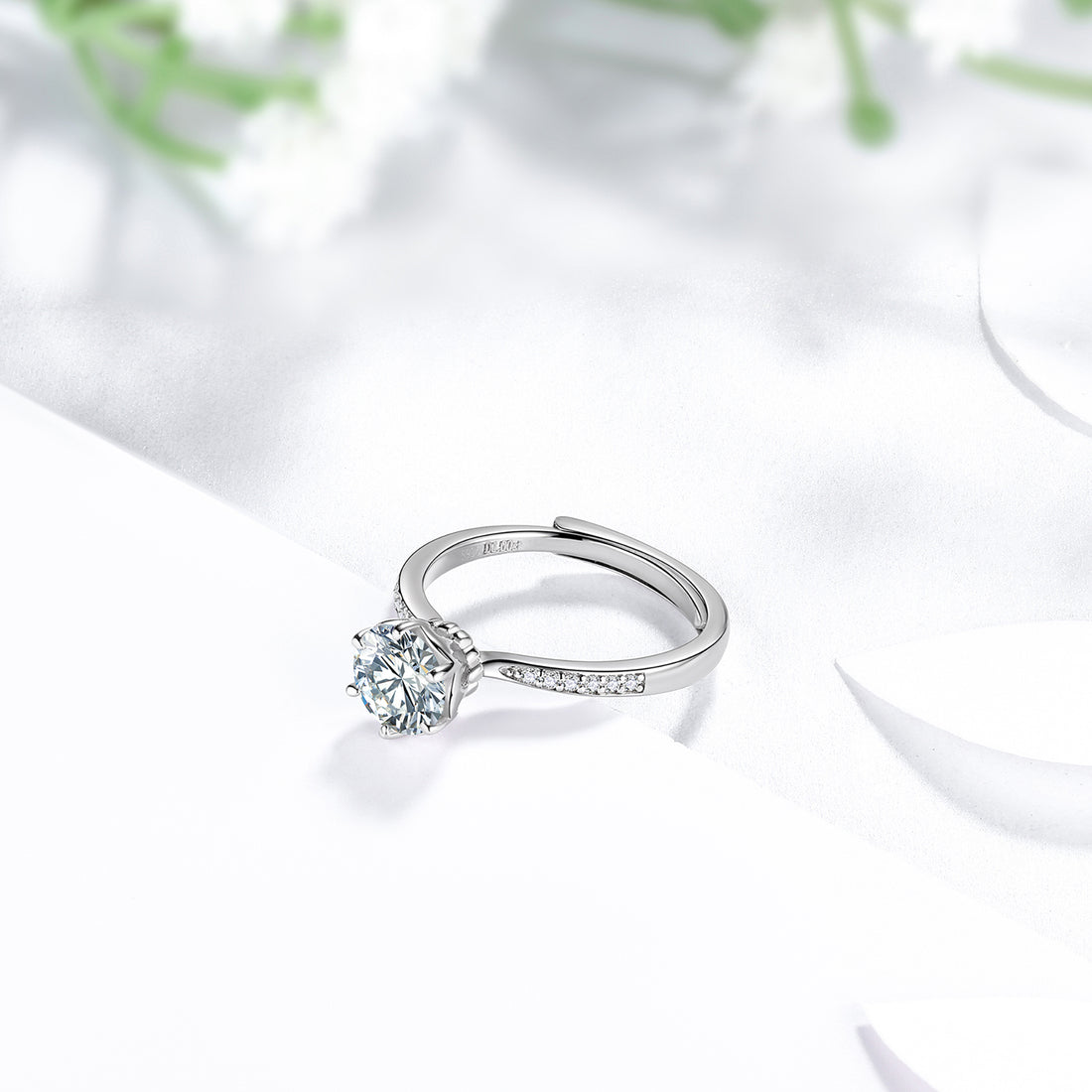 Beautlace Classic 1Ct Moissanite Solitaire Engagement Ring for Women,Wedding Band 925 Sterling Silver with 18K Gold Plated Adjustable 6 Prong Round Diamond Ring,Promise Wedding Rings