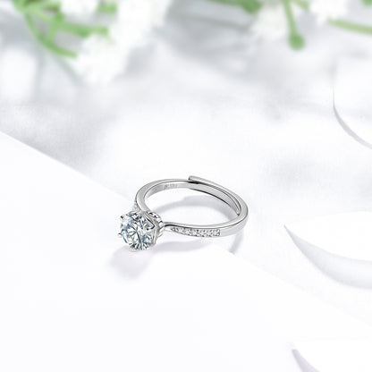 Beautlace Classic 1Ct Moissanite Solitaire Engagement Ring for Women,Wedding Band 925 Sterling Silver with 18K Gold Plated Adjustable 6 Prong Round Diamond Ring,Promise Wedding Rings