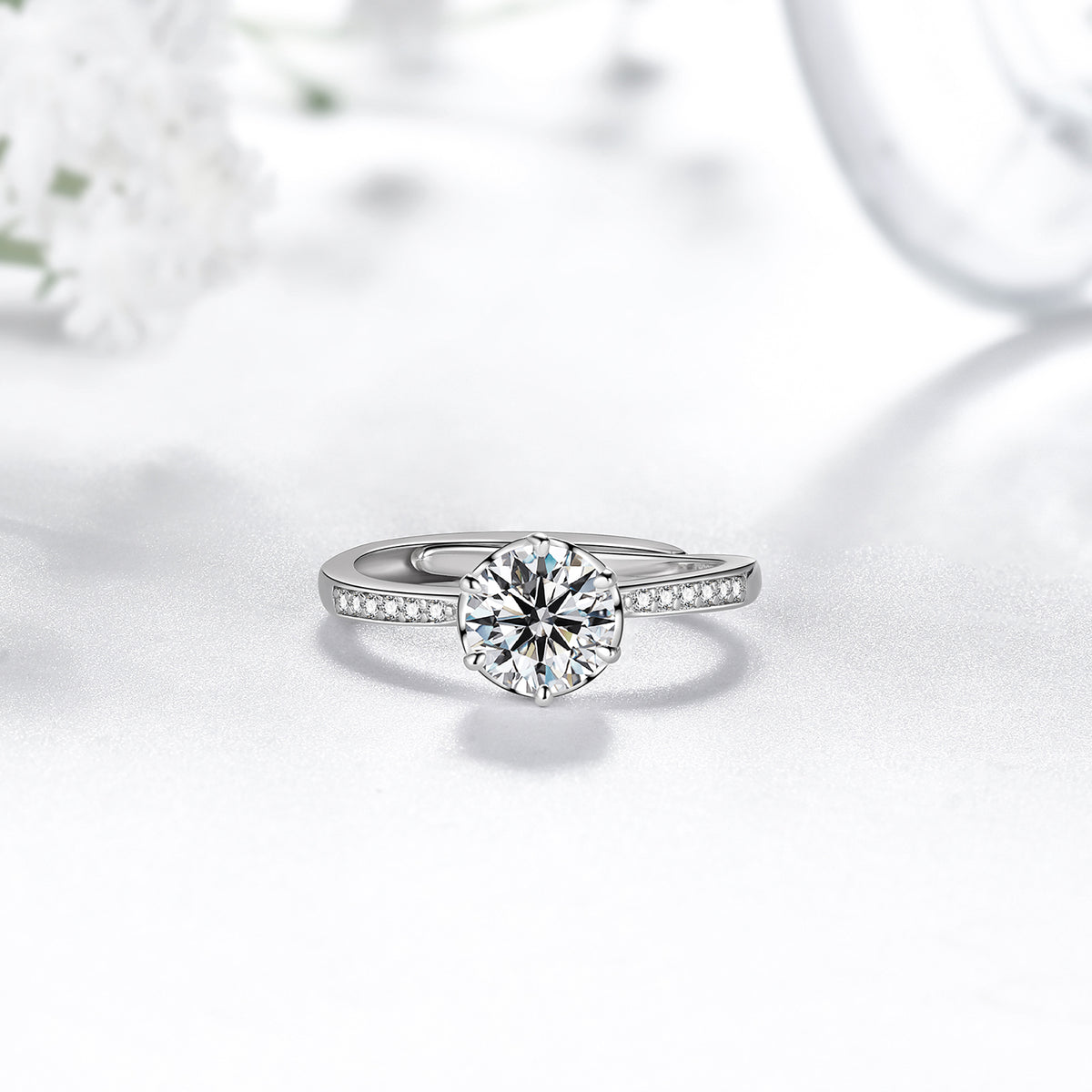 Beautlace Classic 1Ct Moissanite Solitaire Engagement Ring for Women,Wedding Band 925 Sterling Silver with 18K Gold Plated Adjustable 6 Prong Round Diamond Ring,Promise Wedding Rings