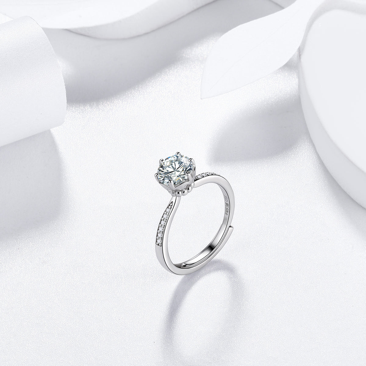 Beautlace Classic 1Ct Moissanite Solitaire Engagement Ring for Women,Wedding Band 925 Sterling Silver with 18K Gold Plated Adjustable 6 Prong Round Diamond Ring,Promise Wedding Rings