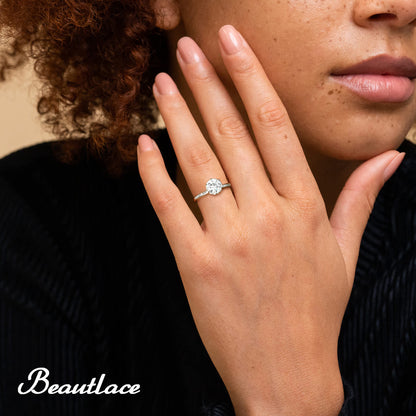 Beautlace Classic 1Ct Moissanite Solitaire Engagement Ring for Women,Wedding Band 925 Sterling Silver with 18K Gold Plated Adjustable 6 Prong Round Diamond Ring,Promise Wedding Rings