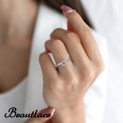Beautlace Classic 1Ct Moissanite Solitaire Engagement Ring for Women,Wedding Band 925 Sterling Silver with 18K Gold Plated Adjustable 6 Prong Round Diamond Ring,Promise Wedding Rings