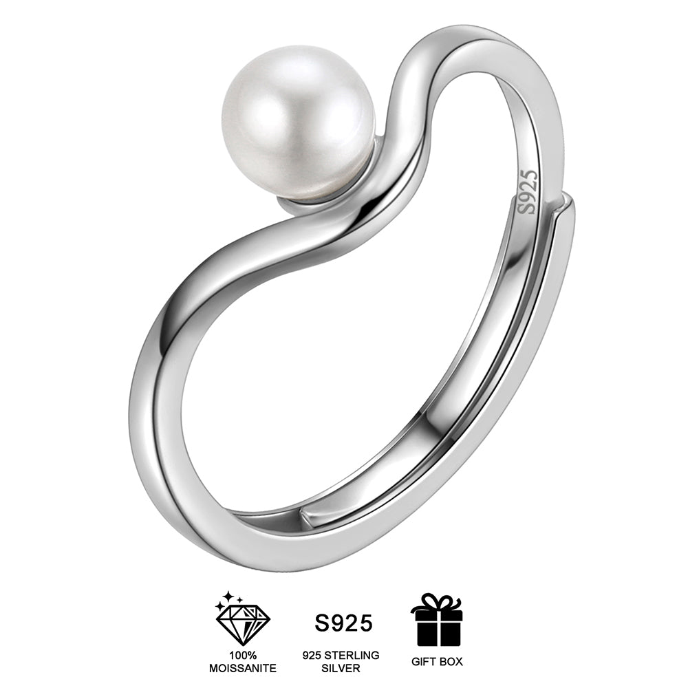 Beautlace 6mm Freshwater Pearl Ring,925 Sterling Silver Adjustable Round Pearl Ring