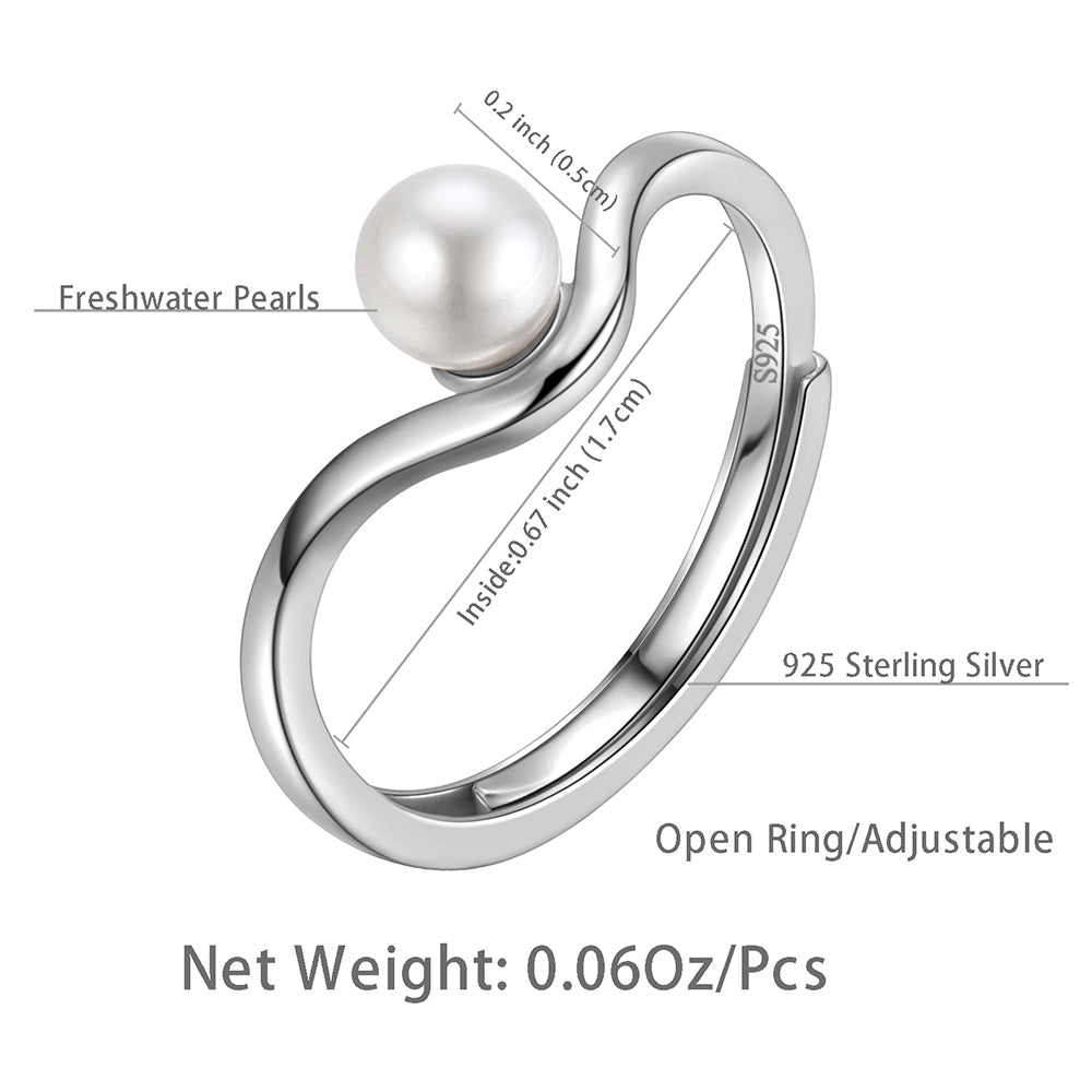 Beautlace 6mm Freshwater Pearl Ring,925 Sterling Silver Adjustable Round Pearl Ring