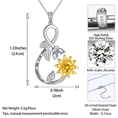 Beautlace Infinity Love Sunflower Necklace for Women Girls，18K Gold over 925 Sterling Silver Two Tones Sunflower with Butterfly Necklace You're My Sunshine Sunflower Pendant Christmas Jewelry Gifts