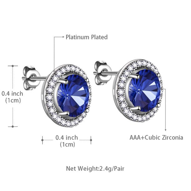 Beautlace Boucles d'oreilles à tige avec pierre de naissance plaquée argent, boucles d'oreilles rondes avec pierre de naissance, bijoux de mariée, cadeaux d'anniversaire pour filles et femmes 