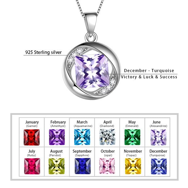 Beautlace Collier avec pierre de naissance en argent sterling 925, pendentif rond en zircone cubique, bijoux pour femmes et filles
