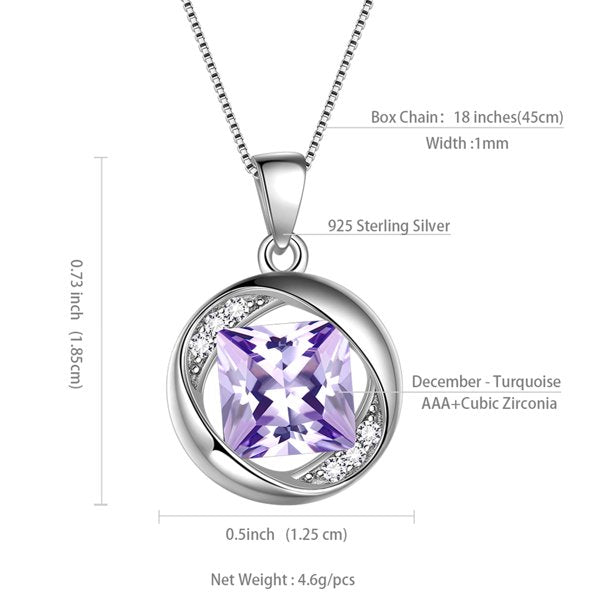 Beautlace Collier avec pierre de naissance en argent sterling 925, pendentif rond en zircone cubique, bijoux pour femmes et filles