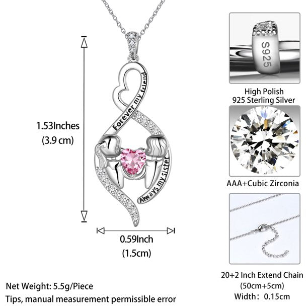 Beautlace 925 Sterling Silver Sister Necklace，Always My Sister Forever My Friend Infinity Pendant Necklace ，Birthday Graduation Christmas Jewelry Gifts for Women Girls Sisters