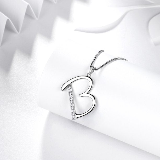 Beautlace Collier avec lettres initiales – Argent sterling 925 avec pendentif personnalisé avec nom de l'alphabet et cristal CZ, bijoux pour la fête des mères, la Saint-Valentin, Noël, un anniversaire, pour sa maman, sa femme, sa petite amie 