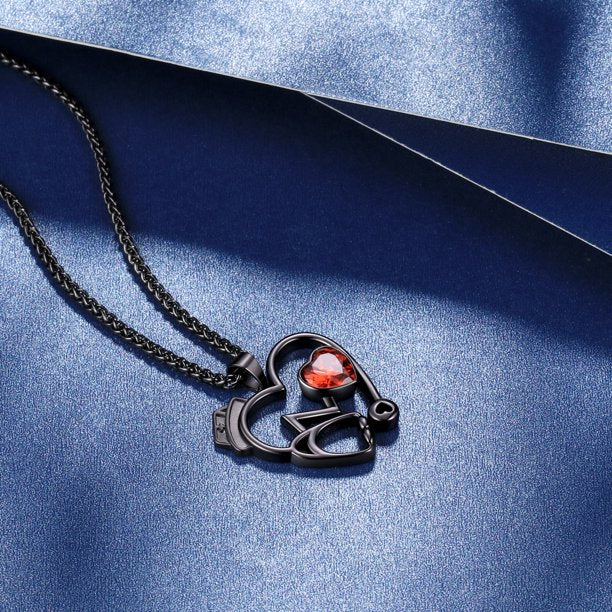 Beautlace Nurse Necklaces Stethoscope Heartbeat Pendant Sliver/Black Gun Plated Medical Jewelry for Doctor Nurse Medical Student Nurse Gifts for Women