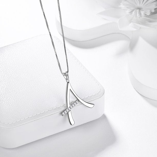 Beautlace Collier avec lettres initiales – Argent sterling 925 avec pendentif personnalisé avec nom de l'alphabet et cristal CZ, bijoux pour la fête des mères, la Saint-Valentin, Noël, un anniversaire, pour sa maman, sa femme, sa petite amie 
