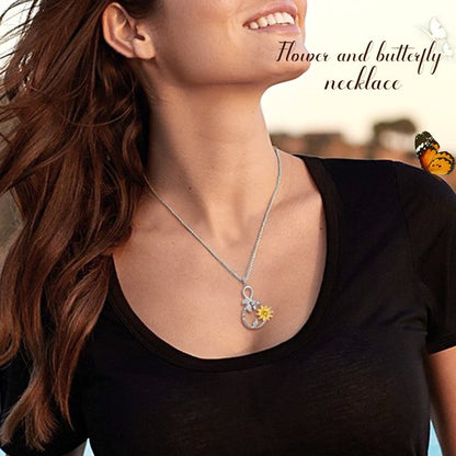 Beautlace Infinity Love Sunflower Necklace for Women Girls，18K Gold over 925 Sterling Silver Two Tones Sunflower with Butterfly Necklace You're My Sunshine Sunflower Pendant Christmas Jewelry Gifts