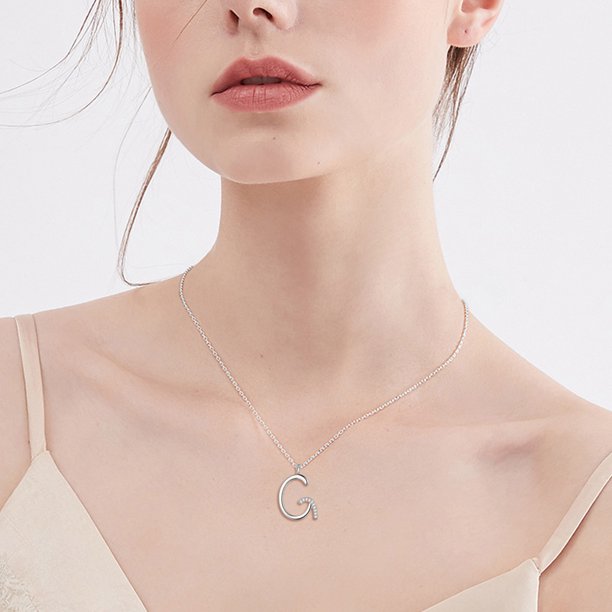 Beautlace Collier avec lettres initiales – Argent sterling 925 avec pendentif personnalisé avec nom de l'alphabet et cristal CZ, bijoux pour la fête des mères, la Saint-Valentin, Noël, un anniversaire, pour sa maman, sa femme, sa petite amie 
