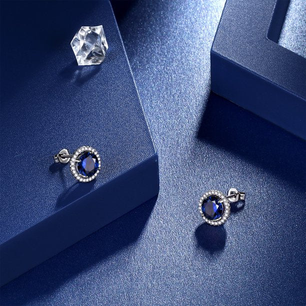 Beautlace Boucles d'oreilles à tige avec pierre de naissance plaquée argent, boucles d'oreilles rondes avec pierre de naissance, bijoux de mariée, cadeaux d'anniversaire pour filles et femmes 
