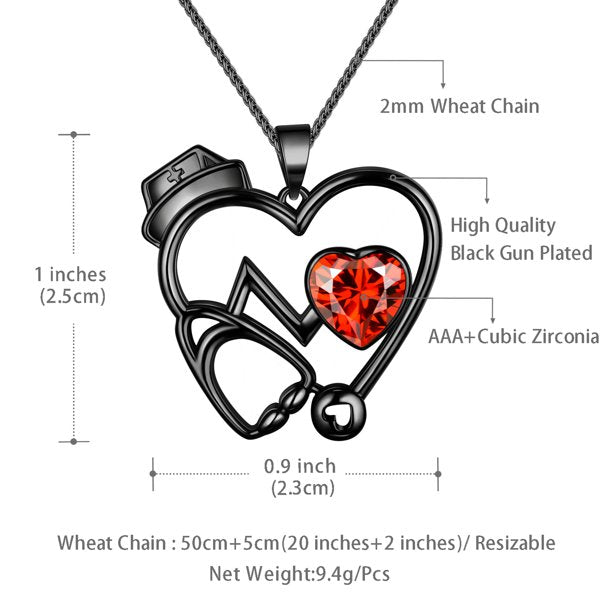 Beautlace Nurse Necklaces Stethoscope Heartbeat Pendant Sliver/Black Gun Plated Medical Jewelry for Doctor Nurse Medical Student Nurse Gifts for Women