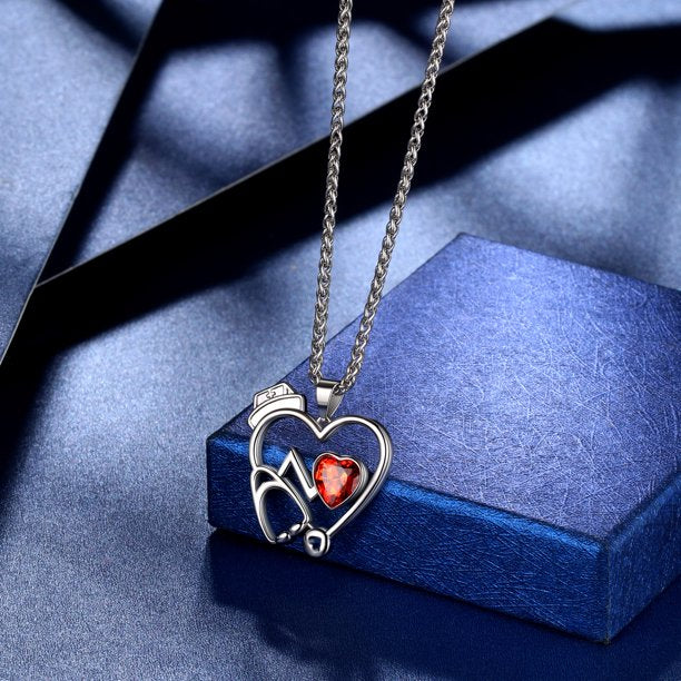 Beautlace Nurse Necklaces Stethoscope Heartbeat Pendant Sliver/Black Gun Plated Medical Jewelry for Doctor Nurse Medical Student Nurse Gifts for Women