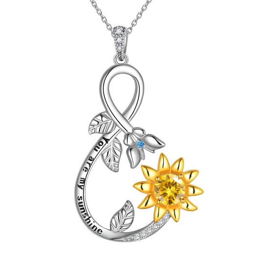 Beautlace Infinity Love Collier tournesol pour femmes et filles, or 18 carats sur argent sterling 925, deux tons tournesol avec papillon, pendentif You're My Sunshine tournesol, bijoux cadeaux de Noël 