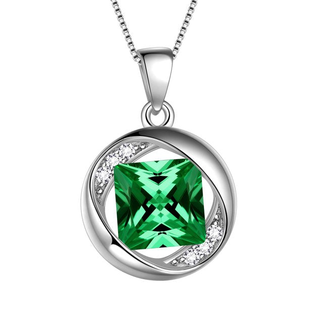 Beautlace Collier avec pierre de naissance en argent sterling 925, pendentif rond en zircone cubique, bijoux pour femmes et filles