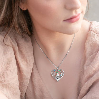 Beautlace Deer Necklace Silver Plated Heart Pendant Christmas Tree Necklace for Women Girls