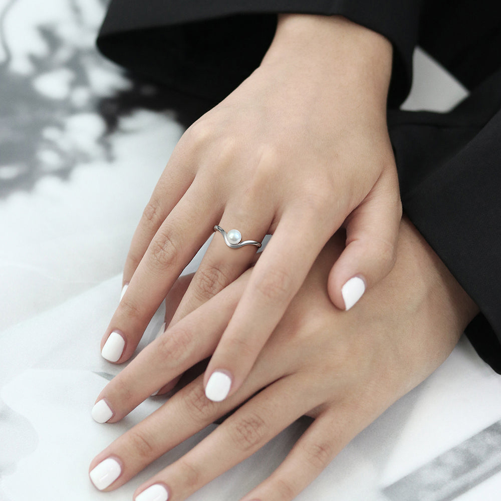 Beautlace 6mm Freshwater Pearl Ring,925 Sterling Silver Adjustable Round Pearl Ring