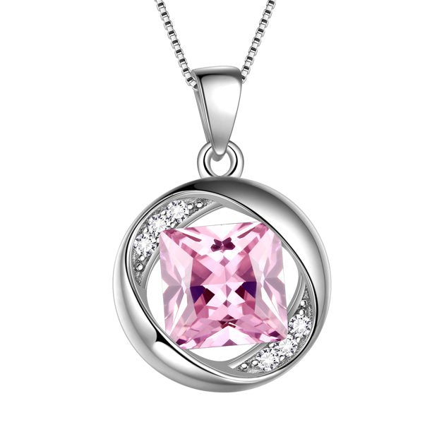 Beautlace Collier avec pierre de naissance en argent sterling 925, pendentif rond en zircone cubique, bijoux pour femmes et filles